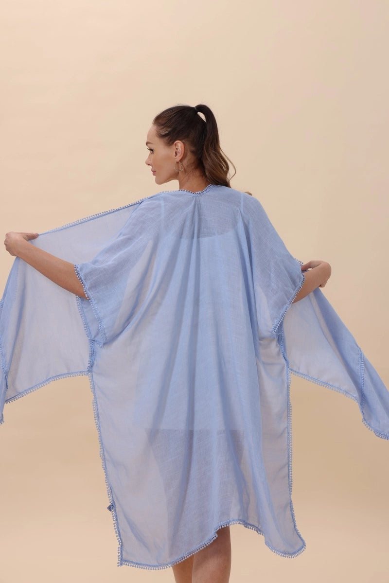 Crochet Trim Kimono - Blue
