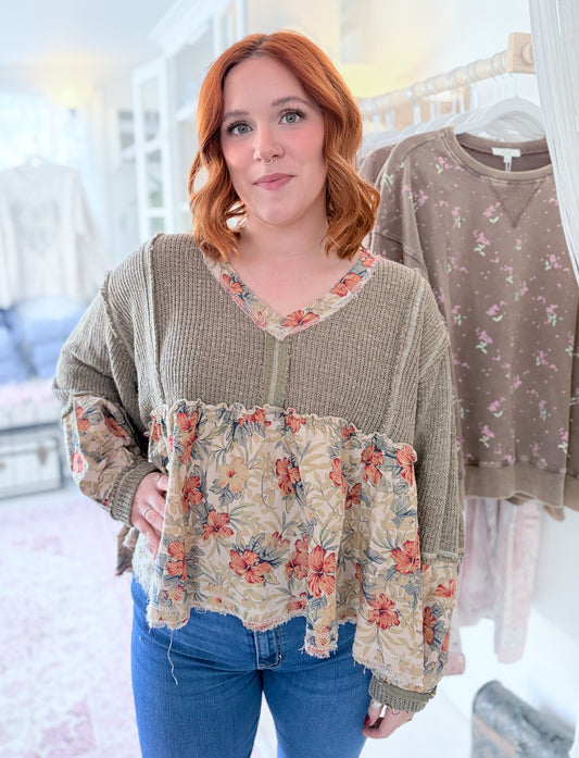 Mossy Hibiscus Babydoll Top