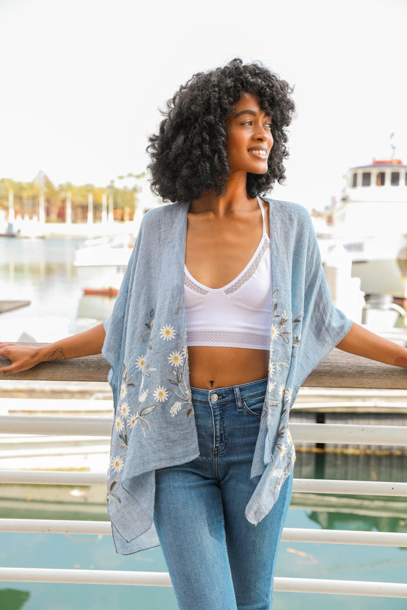 Spring Daisy Kimono - Chambray