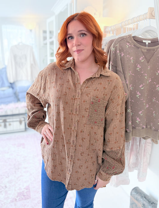 Mocha Meadow Button Down Shirt