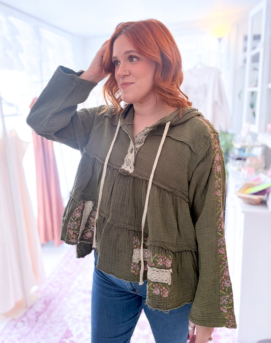 Mossy Floral Hoodie Top